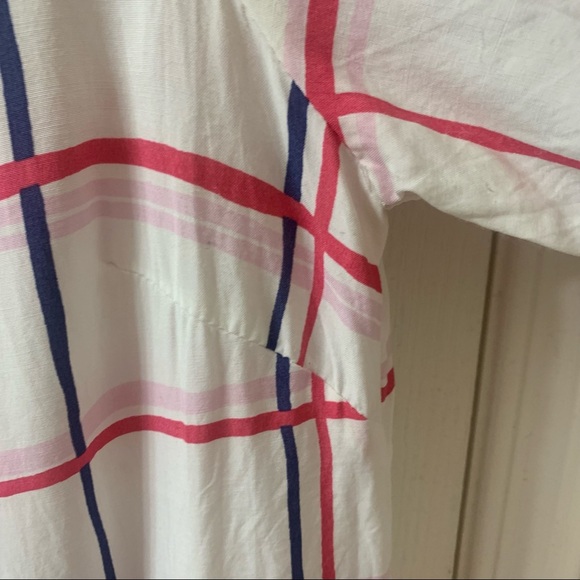 Atmosphere Lightweight Blouse Top Popover Grid Print White Purple Women’s 6 - Picture 7 of 12